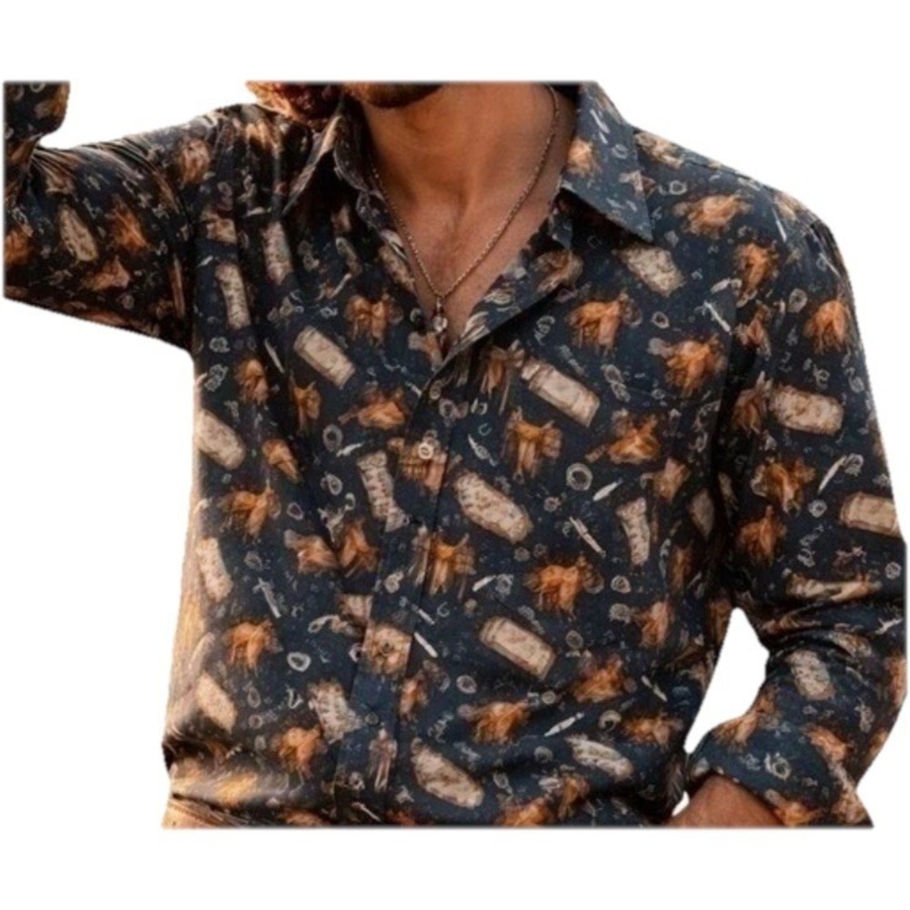 Kennington Western Shirt Horse Saddle Print Cowboy Ranchwear Cotton Mens Small